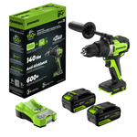 Дрель-шуруповерт ударная акк. Greenworks GD24DD140, 24V,б/щет,70/140Нм,Anti-kickback,2x4Ач,ЗУ,кор (3707607CUD)