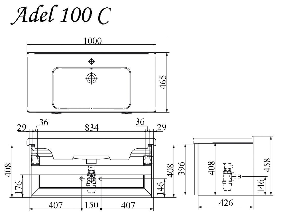 Тумба подвесная под раковину ADEL C100 арт. TS-ADL100C-C-W Белый