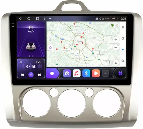 Магнитола для Ford Focus 2 2004-2011 (кондиционер) - Kuberg OL-9201-M QLed+2K, Android 12, Быстрая, CarPlay, 4G SIM-слот