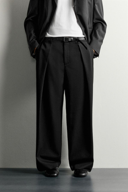 ZARA БРЮКИ RELAXED FIT СО СКЛАДКАМИ, ЧЕРНЫЙ