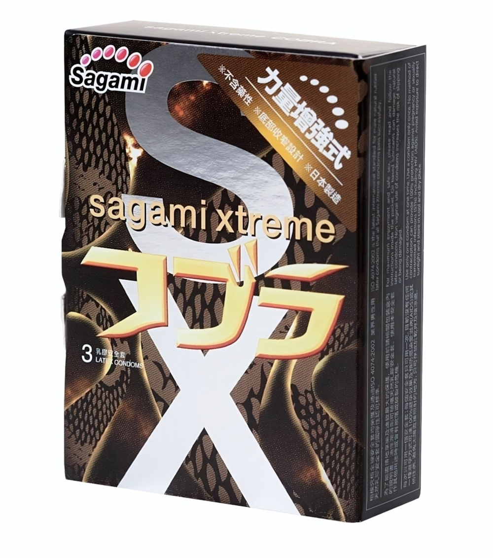Суженные к основанию презервативы Sagami Xtreme Cobra - 3 шт. (Цвет: прозрачный)