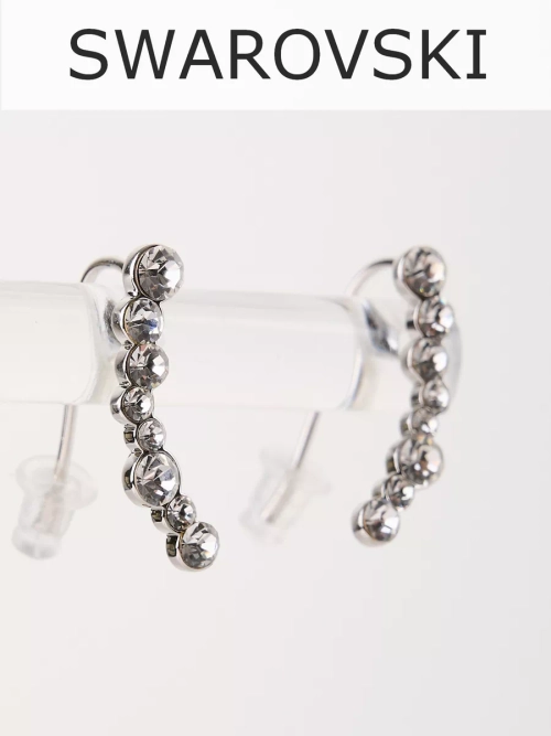 Серьги-клаймберы Млечный путь с белыми кристаллами Swarovski в родии