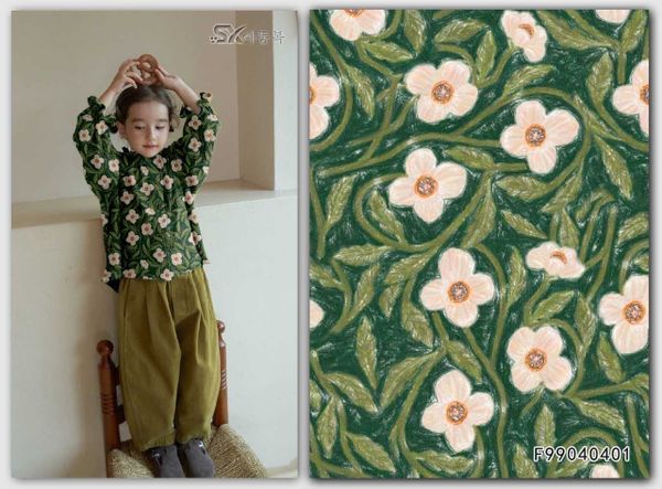 МАЛЬВА НА ЗЕЛЕНОМ, отрез 95 см, 100% хлопок, Handmade Fabrics 7