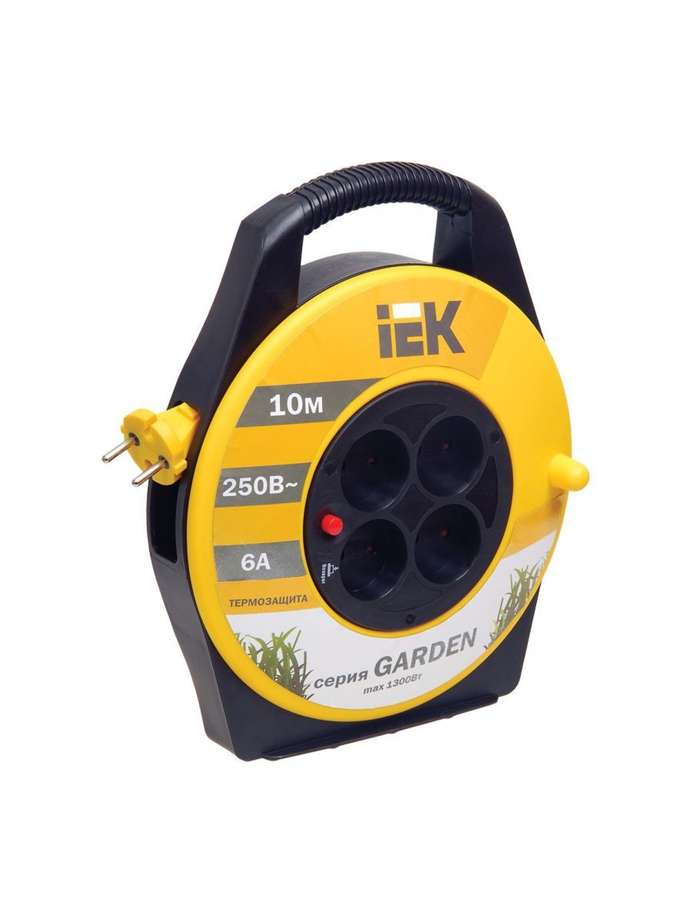 Удлинитель на катушке 4х10м без заземл. 6А IP20 Garden УК10 2х0.75 термозащита IEK WKP23-06-04-10