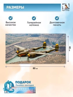 Картина на стену "Lockheed P-38", 80х40 см