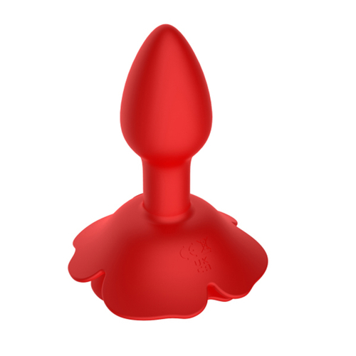 Красная анальная вибропробка-роза 11,1см с вращением и пультом ДУ Secwell Rose Twist Anal Plug SW2033