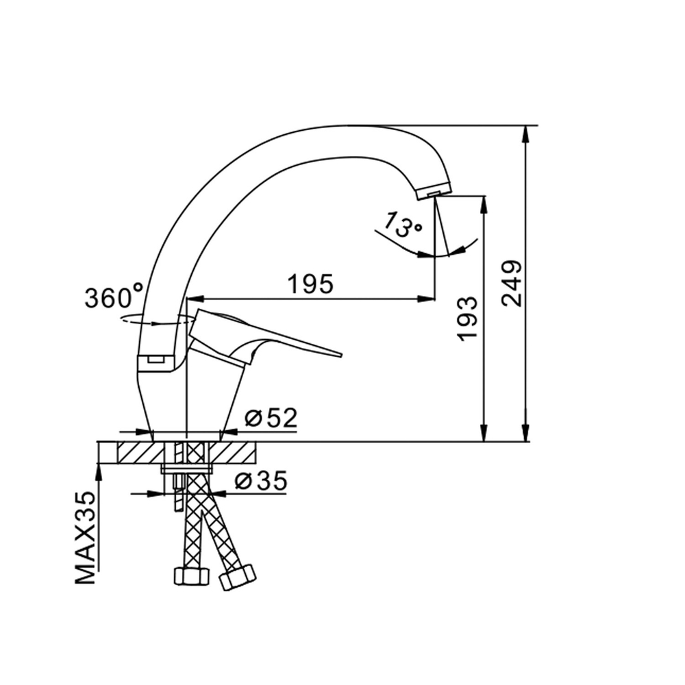 Смеситель для кухни 40к F4104 FRAP (выс.пов.излив, п/шпильку, хром, латунь)