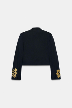 ZARA УКОРОЧЕННЫЙ БЛЕЙЗЕР С ЗАСТЕЖКАМИ-КЛЕВАНТ, МОРСКОЙ ТЕМНО-СИНИЙ
