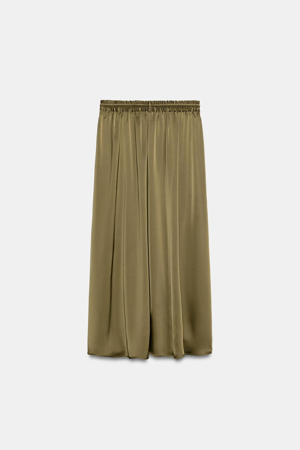 ZARA АТЛАСНАЯ ЮБКА МИДИ С ПОЯСОМ, ТЕМНО-ОЛИВКОВЫЙ