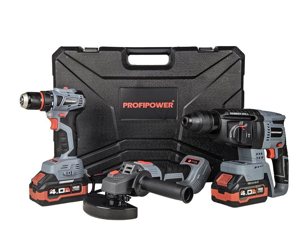 Аккумуляторный бесщеточный НАБОР 3в1 PROFIPOWER ProfiSet-3E18 (Li-ion-2шт, 4Ач, З/У, кейс, E0080,T0056, T0058) (E0247)