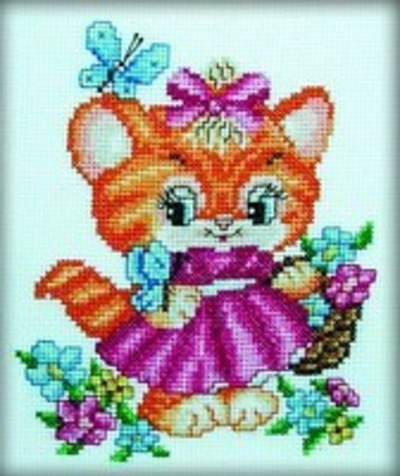 "Котенок и бабочки"-C027  вышивка