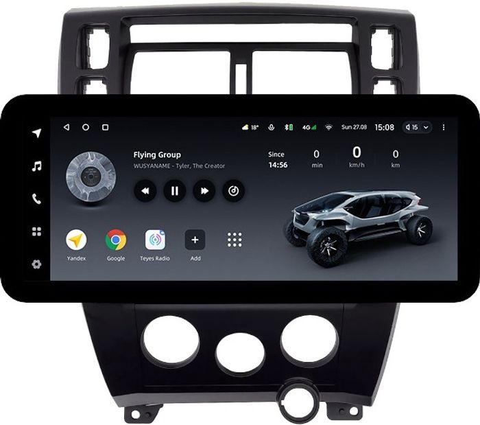 Магнитола для Hyundai Tucson 1 2004-2009 (рамка черная) - Teyes LUX ONE ROUND монитор 12.3" 2K QLED на Android 10, Быстрая, CarPlay, 4G SIM-слот