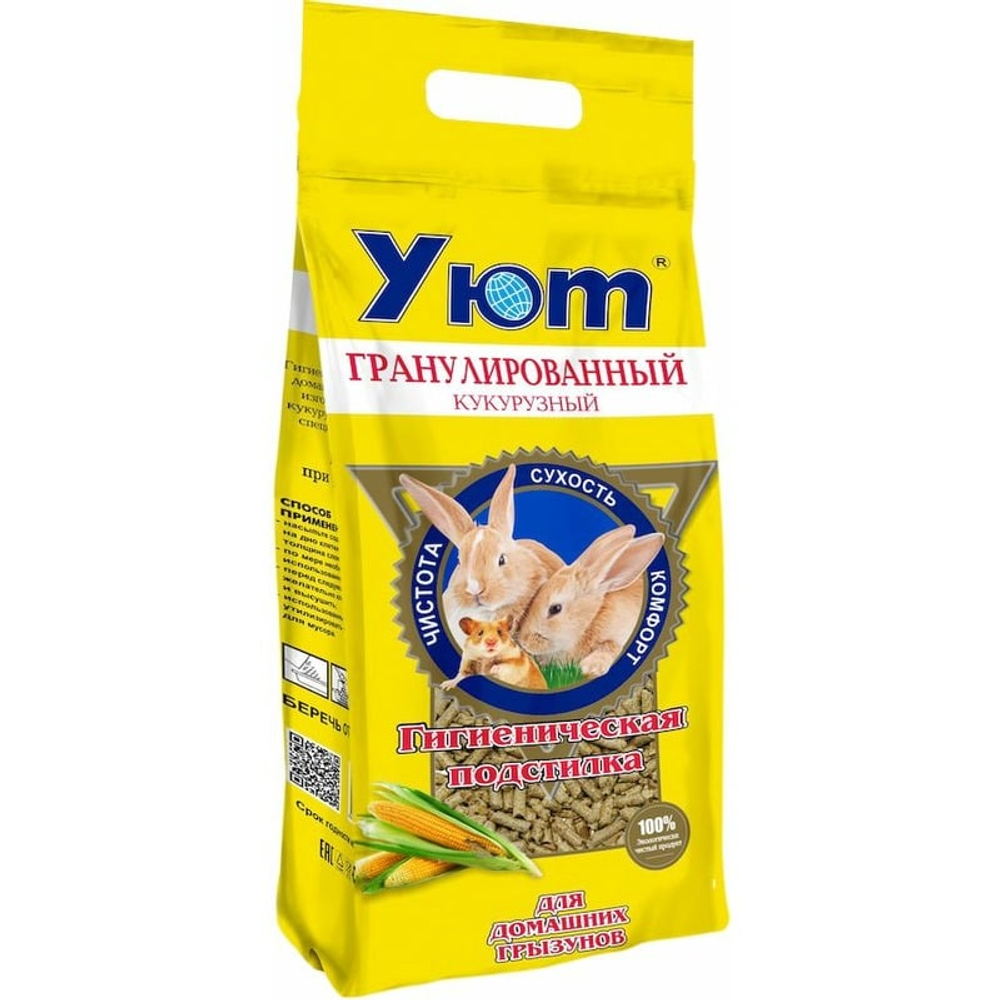 Наполнитель Уют гранулированный Кукурузный для грызунов 9 л