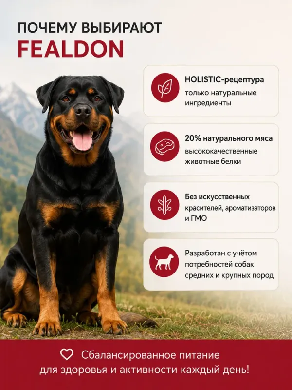 Сухой корм Fealdon для взрослых собак средних и крупных пород из ягненка