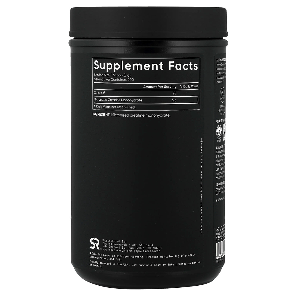 Sports Research, моногидрат креатина, без вкусовых добавок, 1 кг (2,2 фунта)