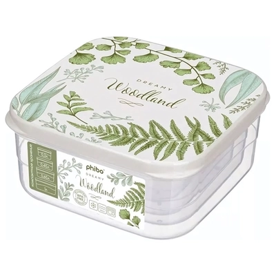 Комплект контейнеров для продуктов с декором 4шт., 0,3л + 0,45л + 0,65л + 1л (светло-серый)