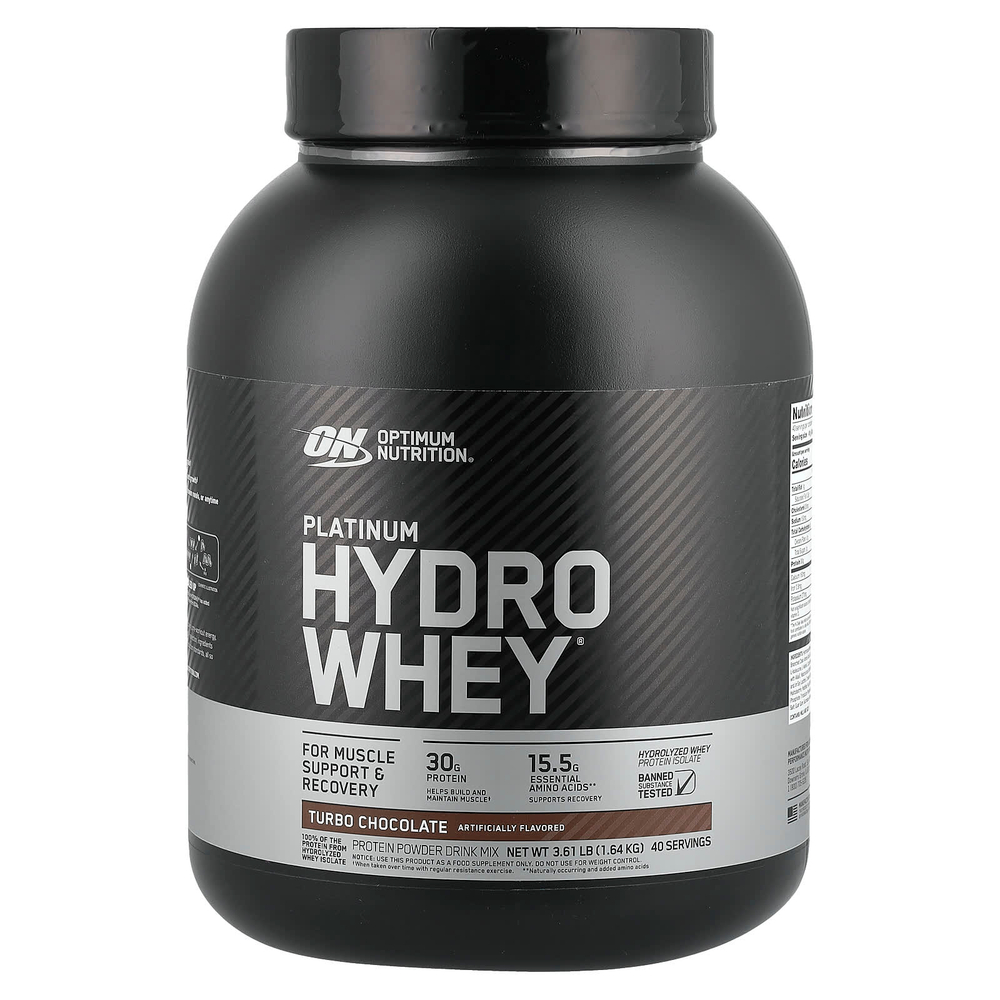 Optimum Nutrition, Platinum Hydro Whey, гидролизованный изолят сывороточного протеина, турбо-шоколад, 1,64 кг (3,61 фунта)