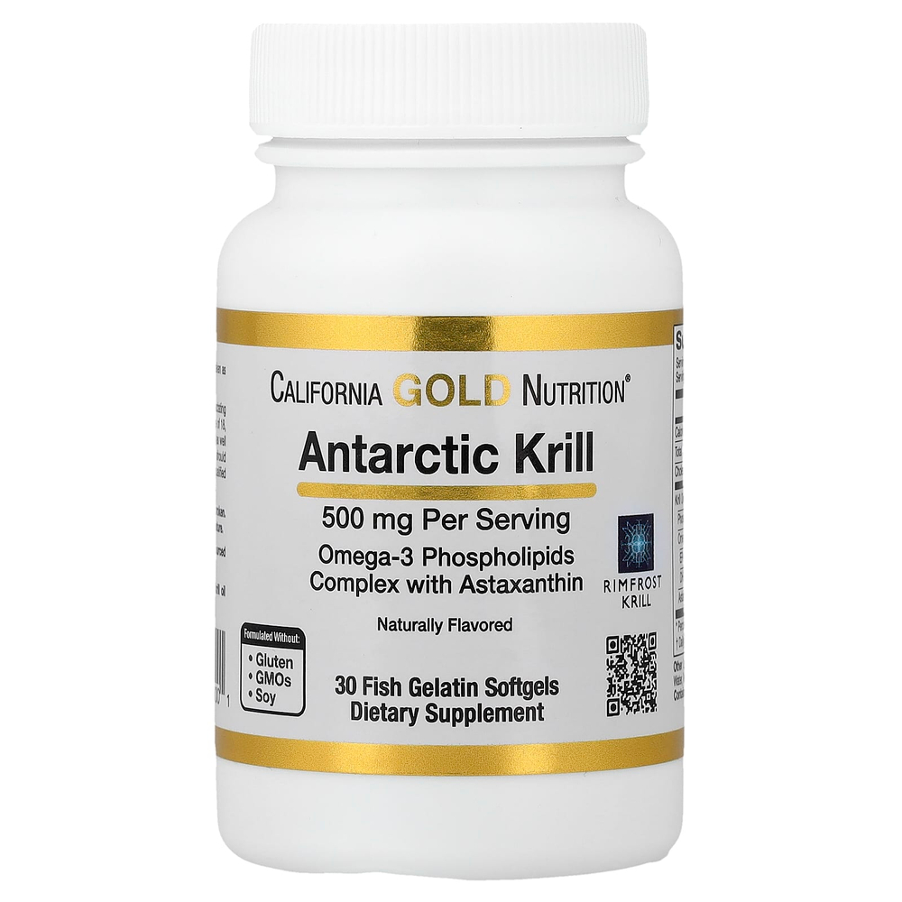 California Gold Nutrition, масло антарктического криля, комплекс фосфолипидов из омега-3 с ЭПК, ДГК и астаксантином, натуральный вкус клубники и лимона, 500 мг, 30 капсул из рыбьего желатина