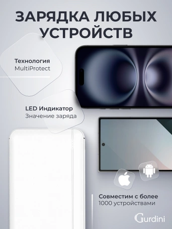 Дополнительный аккумулятор Gurdini Business Series GPBS-01W 10000 mAh White