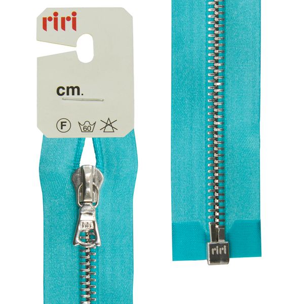 Молния металл RIRI Т6 (6 мм) 1 зам., разъем., 70 см, Ni, атласная тесьма, цв.5859, бирюзовый, 1 шт