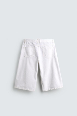 ZARA ШОРТЫ ИЗ ДЕНИМА RELAXED FIT С РАЗРЕЗАМИ, БЕЛЫЙ