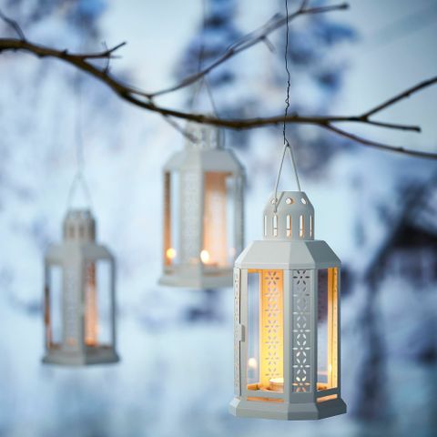 Подсвечник фонарь IKEA ENRUM (ЭНРУМ), Белый, 22 см