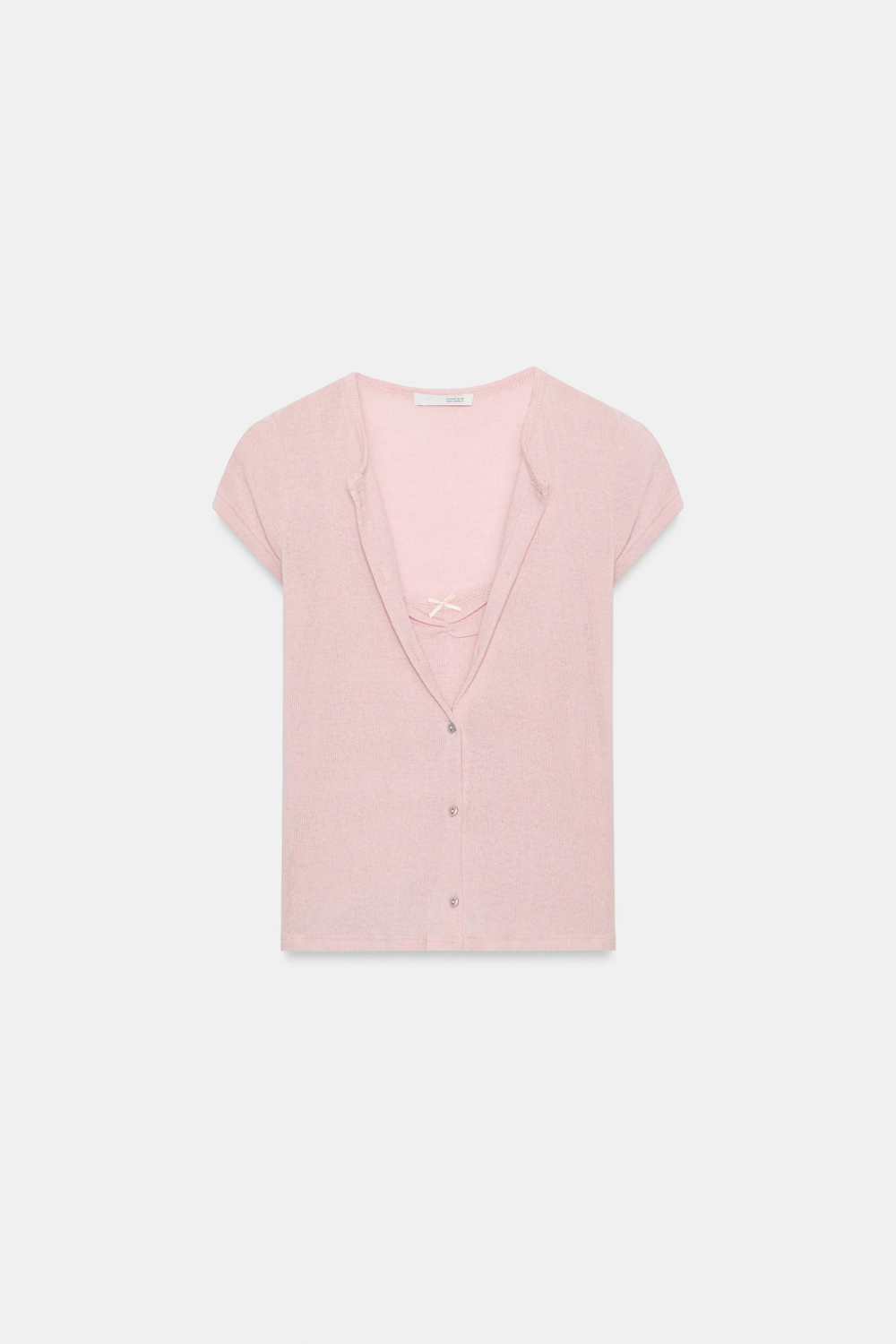 ZARA КОМБИНИРОВАННЫЙ ТОП С БАНТОМ, РОЗОВЫЙ МЕЛАНЖ