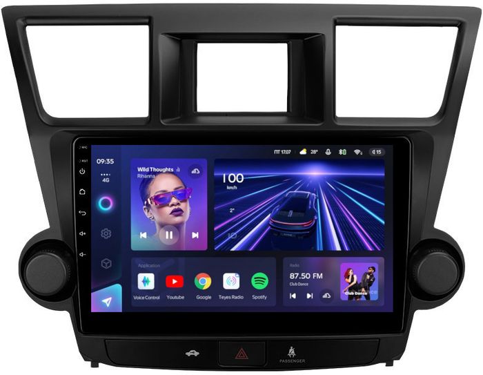 Магнитола для Toyota Highlander 2 U40 2007-2013 (крутилки активные) - Teyes CC3 на Android 10, Быстрая, QLED, CarPlay, 4G SIM-слот