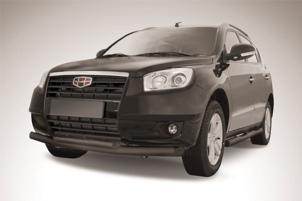 Защита переднего бампера Geely Emgrand X7 (2011-2016) d76+d57 серебристая