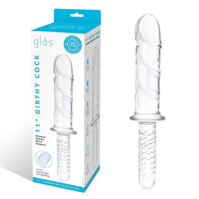 Стеклянный фаллоимитатор с рукоятью 11’’ Girthy Cock Double Ended With Handle - 28 см. (Цвет: синий)
