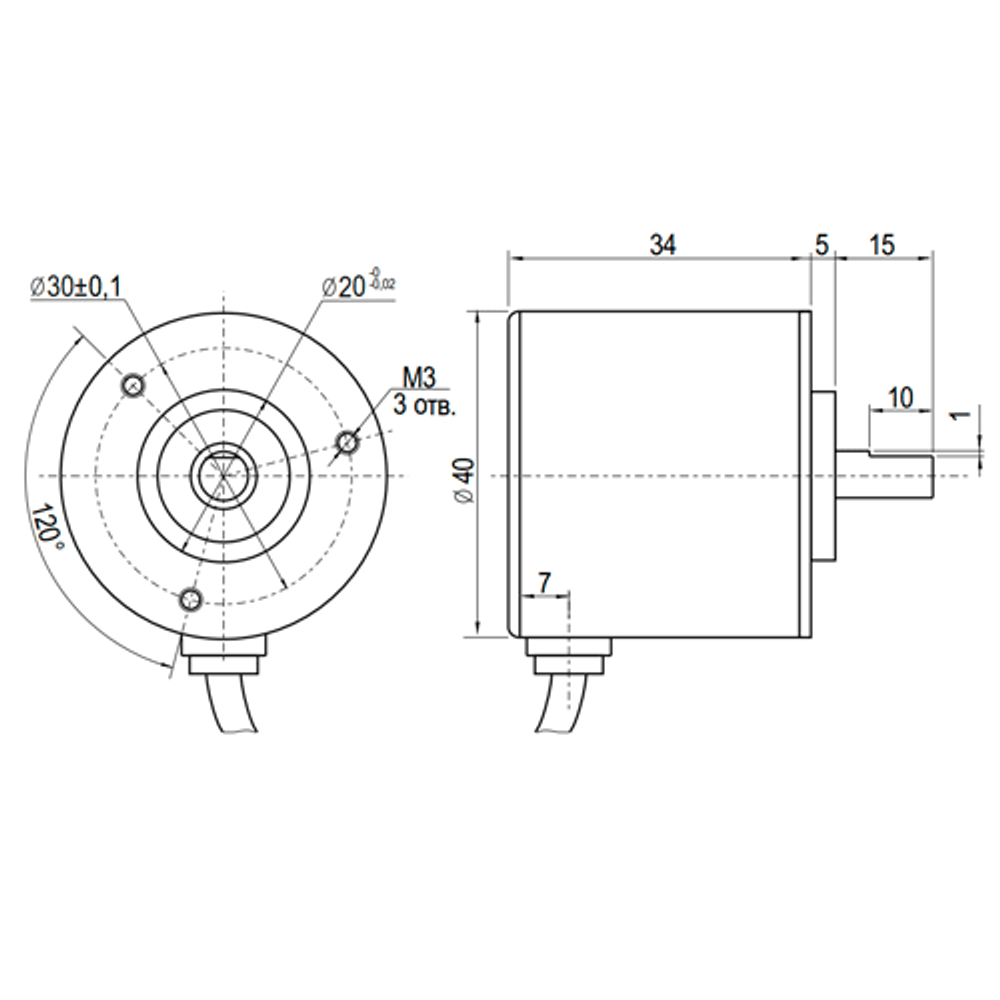 Инкрементальный энкодер INNOCONT ESI-S40-8-2000-6-L-5 D=40мм, выступающий вал 8мм, 2000 имп/об, 5VDC, выход TTL, IP54, -20…+80°C, радиальный кабель 2м