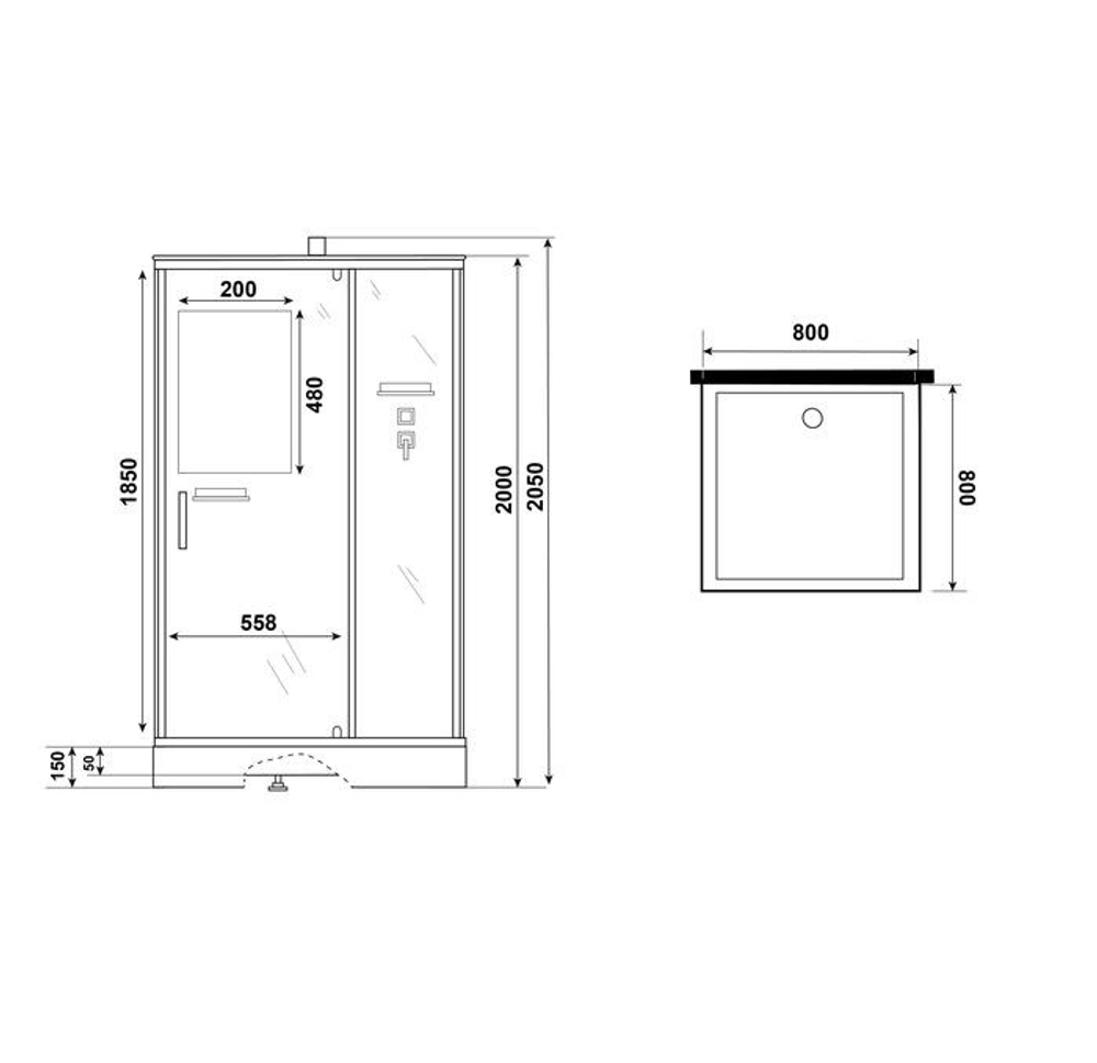 Душевая кабина Niagara Standart ST80/15Q/BK (80х80х200) квадрат,поддон 15см,распашная,проф.белый,без крыши,3 места