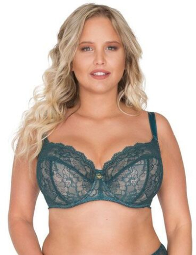 Кружевной бюстгальтер с мягкой чашкой plus size и боковыми поддержками (Размер: 100E) (Цвет: изумрудный)