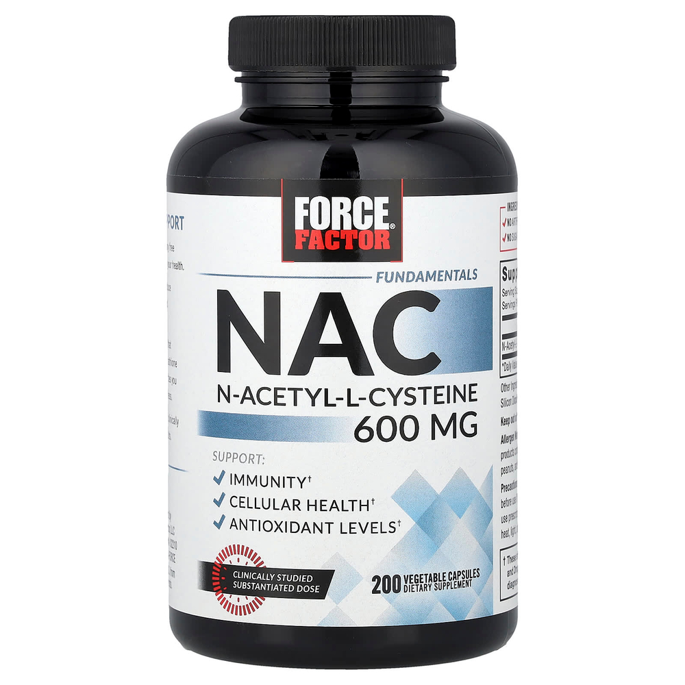 Force Factor, Fundamentals, NAC, N-ацетил-L цистеин, 600 мг, 200 вегетарианских капсул
