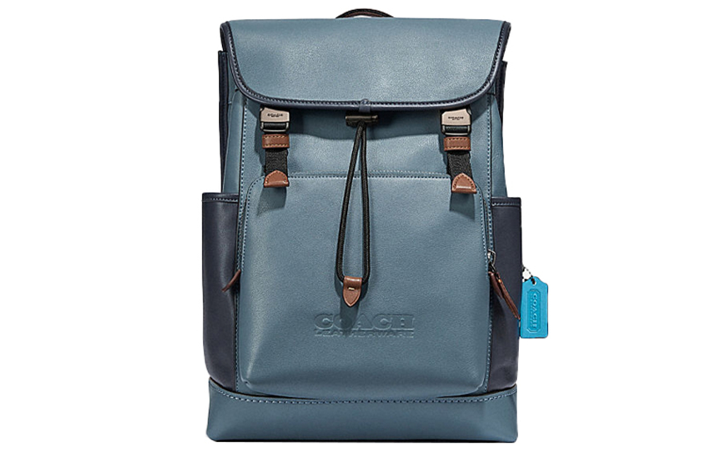 COACH League Cow Leather Travel Bag Backpack Large Men"s Haze Blue & Black