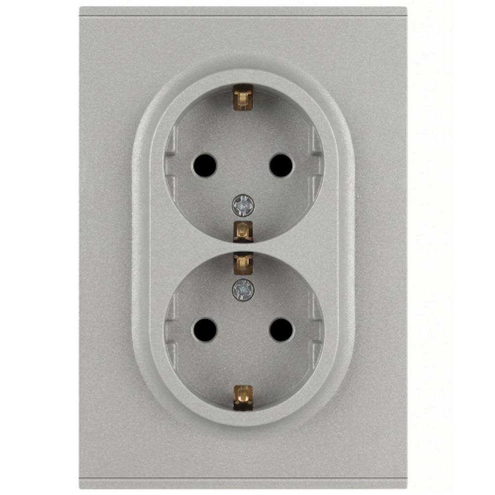 Розетка ЭРА Arktik 16-2105-03 двойная с заземлением 2X2P+E Schuko со шторками 16А-250В алюминий | Эра Arktik