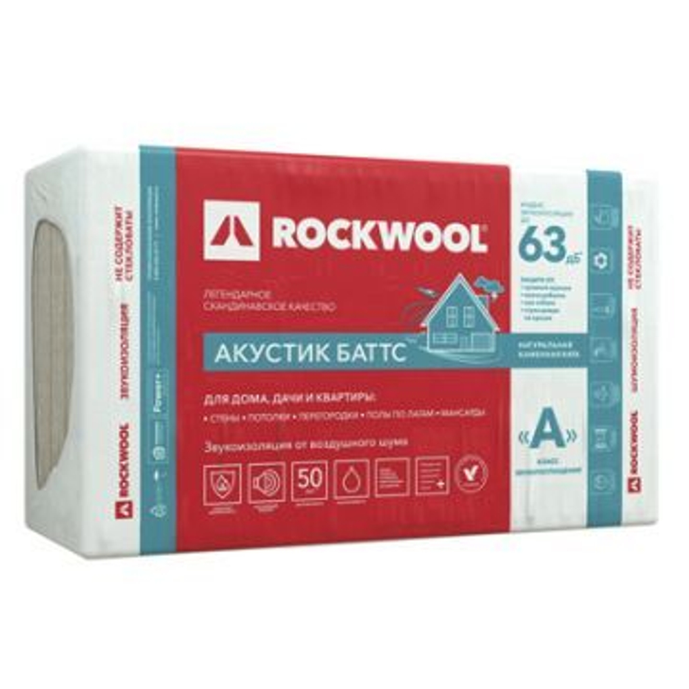 Базальтовая вата Rockwool Акустик Баттс 1000х600х100 мм 5 шт (45 кг/м3; 0,3 м3; 3 м2)