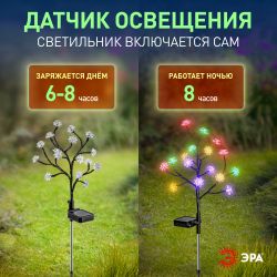 Светильник уличный ЭРА ERASF22-60 на солнечной батарее садовый Сакура 32 см | Садовые декоративные светильники
