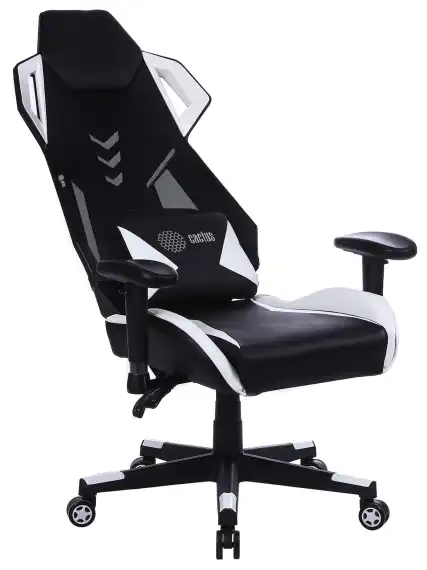 Кресло игровое Cactus Cs-Chr-090 черный/белый экокожа/сетка крестов. нейлон