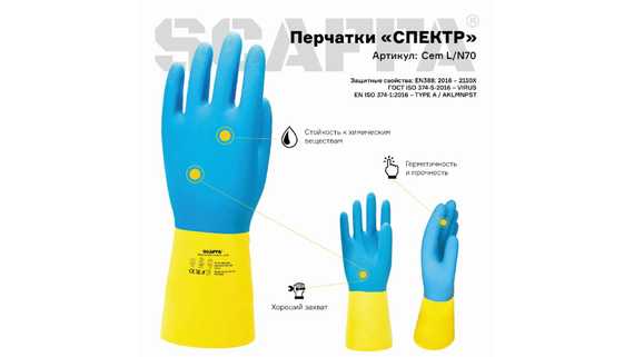 Перчатки для защиты от химических воздействий СПЕКТР SCAFFA CEM L/N70