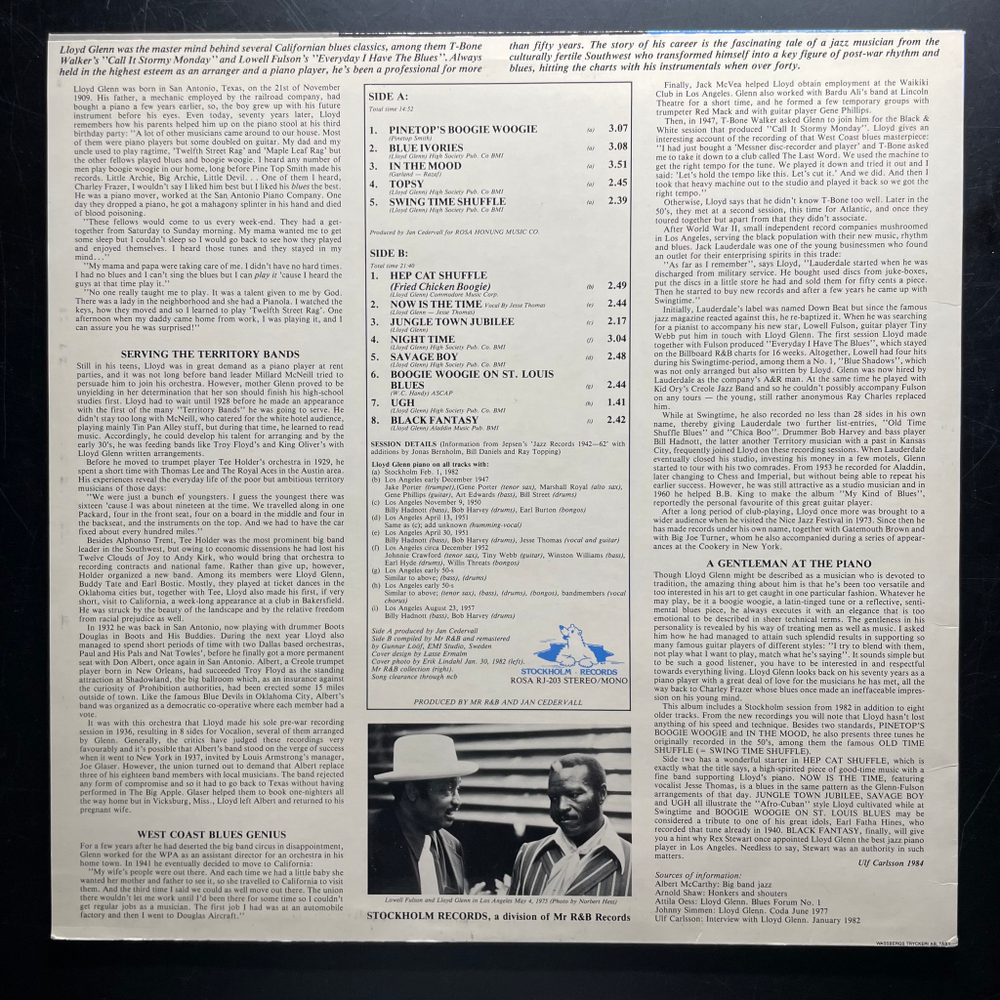 Lloyd Glenn ‎– Blue Ivories (Швеция 1984г.)