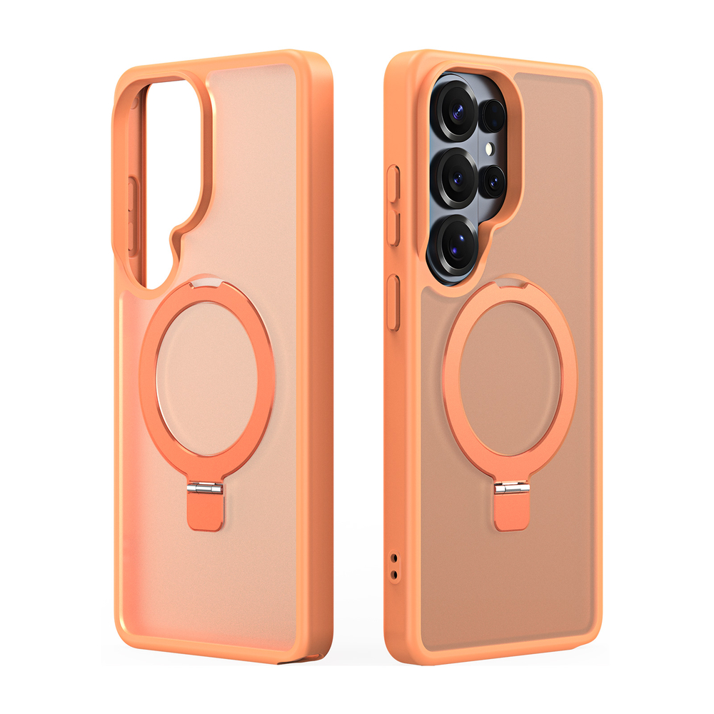 Чехол оранжевого цвета с MagSafe для Samsung Galaxy S26 Ultra, серия Yind Series Case от Dux Ducis (версия с магнитной откидной подставкой)