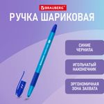 Ручка шариковая масляная с грипом BRAUBERG GLASSY TONE, 1шт, СИНЯЯ, узел 0,7 мм, линия письма 0,35 мм, 144108