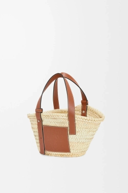 Loewe Небольшая классическая корзина из пальмовых листьев и телячьей кожи, натуральный/коричневый