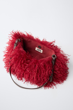 ZARA СУМКА SHOULDER ИЗ ИСКУССТВЕННОГО МЕХА, КРАСНЫЙ
