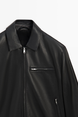 Massimo Dutti Куртка из кожи наппа с декоративными карманами, черный