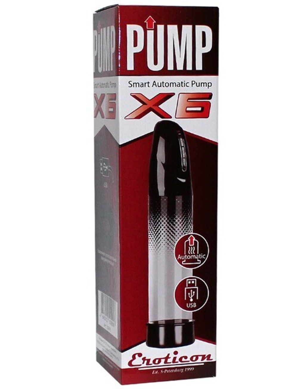 Перезаряжаемая автоматическая вакуумная помпа с функцией памяти Eroticon PUMP X6 (Цвет: прозрачный с черным)