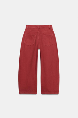 ZARA ДЖИНСЫ КАПРИ BALLOON СО СРЕДНЕЙ ПОСАДКОЙ — ZW COLLECTION, КРАСНЫЙ