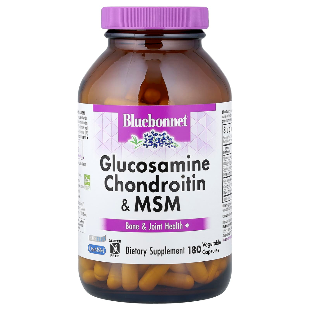 Bluebonnet Nutrition, глюкозамин, хондроитин и МСМ, 180 вегетарианских капсул