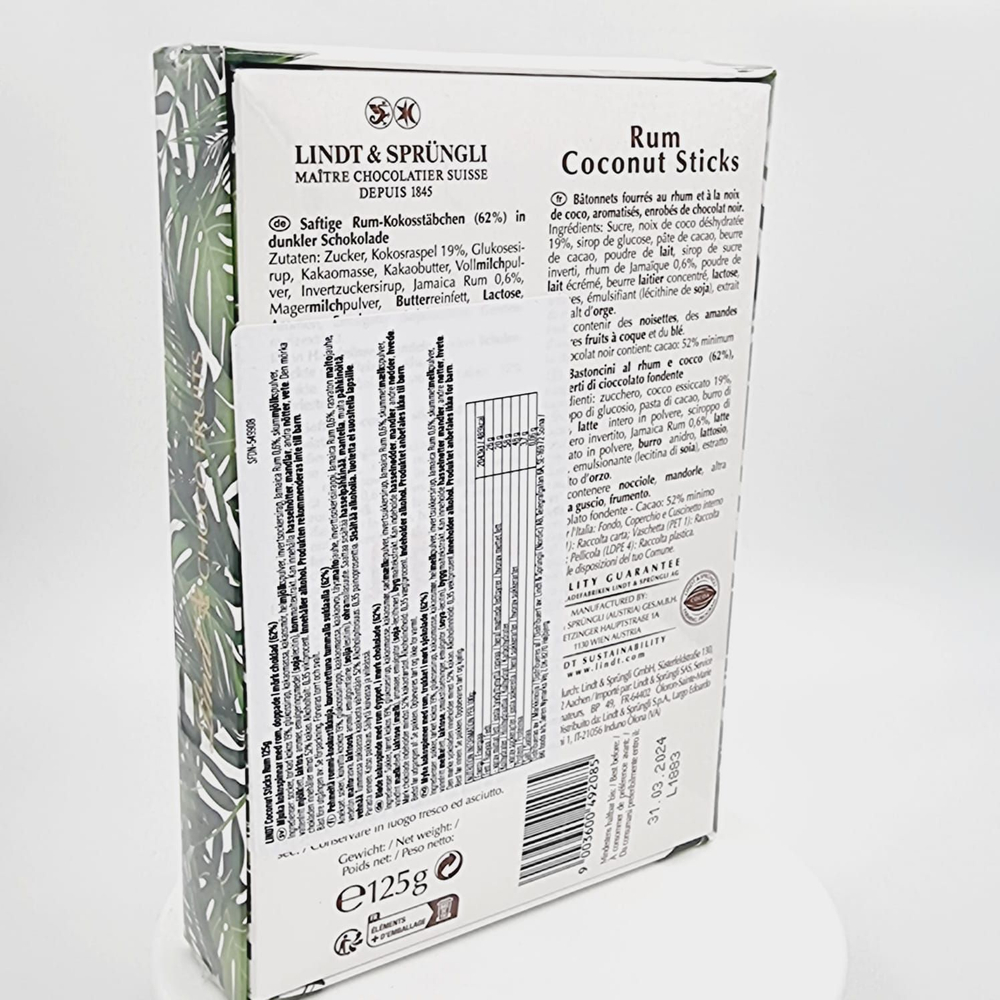 Кокосовые палочки с ромом в шоколаде Lindt Choco Fruits Rum Coconut Sticks 125 г (из Финляндии)